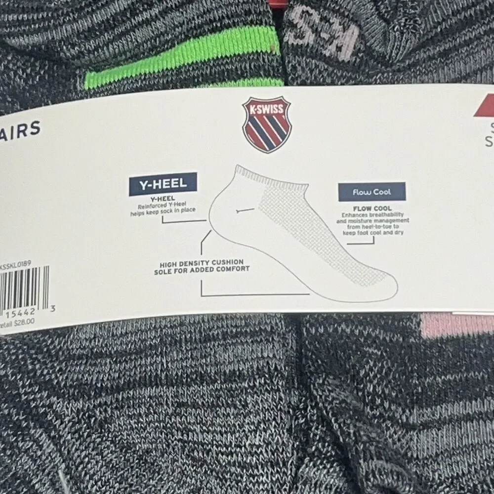 Women’s K Swiss No Show socks flow cool Cushioned Socks 6 pair Shoe‎ Size 4-10